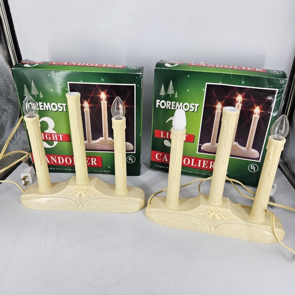 Foremost 3 Light Candolier Window Electric Set of 2 Ivory C7 Bulb UL 3003C Pair